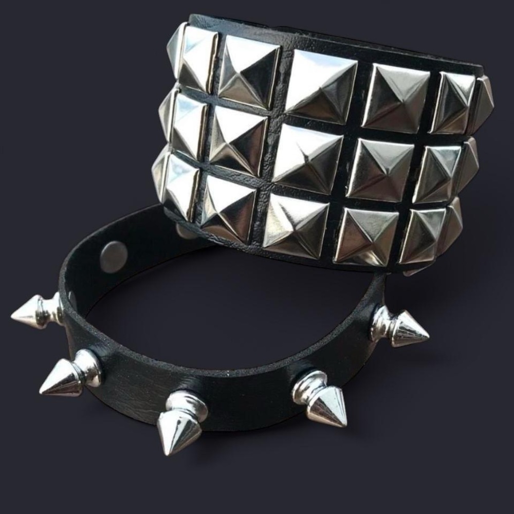 2 pcs set Gothic Spike faux leather punk bracelet  Grunge rock